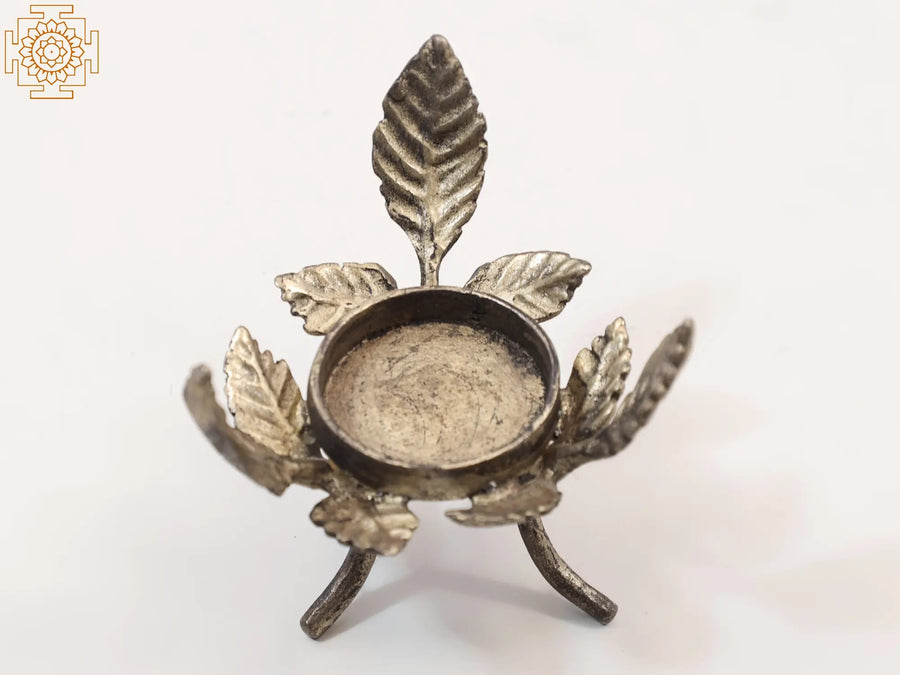 3" Handmade Brass Leaf Design Candle Stand