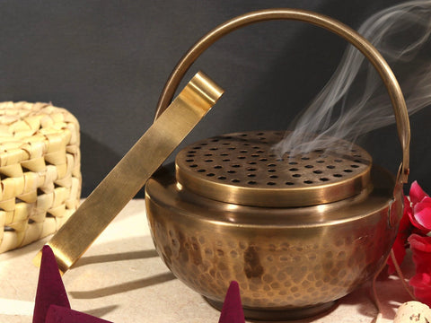 5" Brass Dewa Hanging Dhuna | Handmade Vintage Decor Incense Dhoop Holder