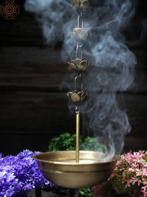 6" Handmade Brass Hanging Urli for Incense Decor