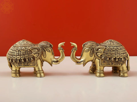 5" Small Engraved Pair of Elephant Statue | Handmade