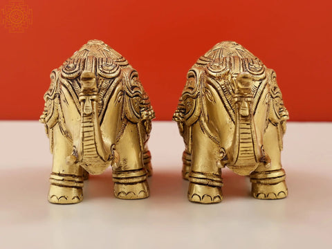 5" Small Engraved Pair of Elephant Statue | Handmade