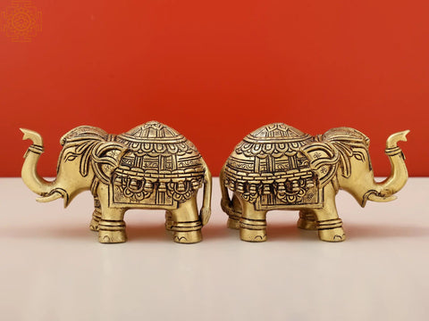 5" Small Engraved Pair of Elephant Statue | Handmade