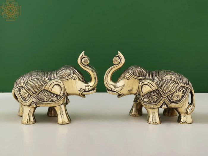 5" Handmade Brass Elephant Statue Pair for Home Decor