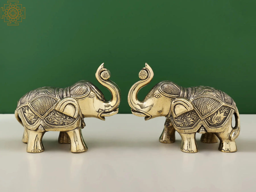 5" Handmade Brass Elephant Statue Pair for Home Decor