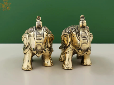 5" Small Handmade Brass Elephant Figurine Pairs
