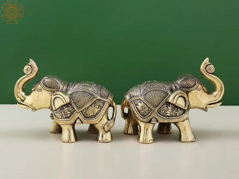5" Small Handmade Brass Elephant Figurine Pairs
