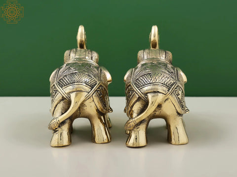 5" Small Handmade Brass Elephant Figurine Pairs