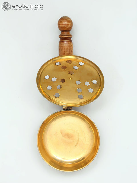Brass Sambrani Dhoop Stand with Wooden Handle | Handmade