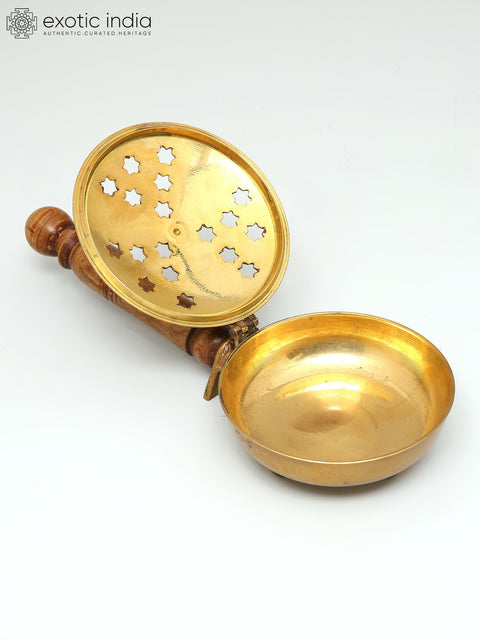 Brass Sambrani Dhoop Stand with Wooden Handle | Handmade