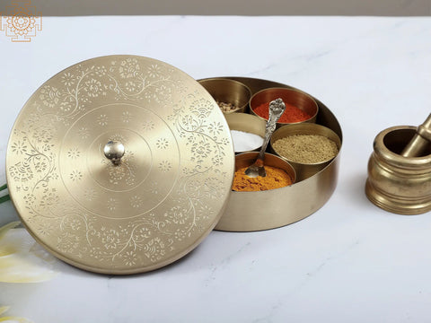 7" Brass Masala Box | Handmade Spice Box