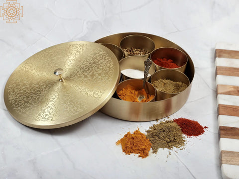 8" Spice Box | Brass Masala Box | Handmade Kitchen and Dining Utensils