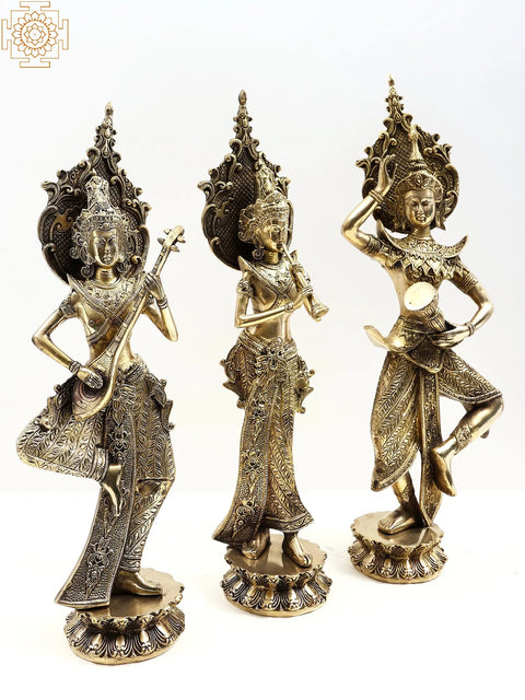 21" Thai Musician Ladies Brass Figurines