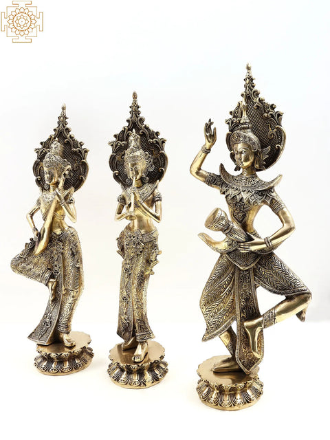 21" Thai Musician Ladies Brass Figurines