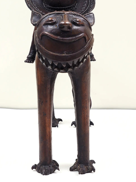 17" Dhokra Art Tribal Man Sitting on Lion | Handmade