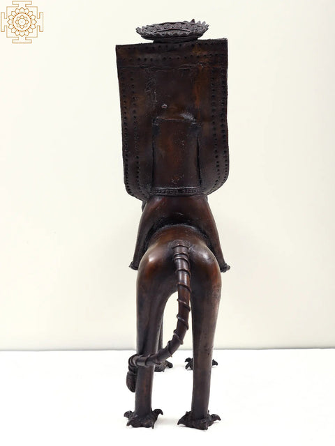 17" Dhokra Art Tribal Man Sitting on Lion | Handmade