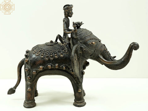 10" Brass Tribal Man Seated on Elephant