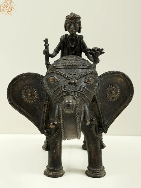 10" Brass Tribal Man Seated on Elephant