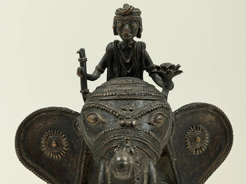 10" Brass Tribal Man Seated on Elephant