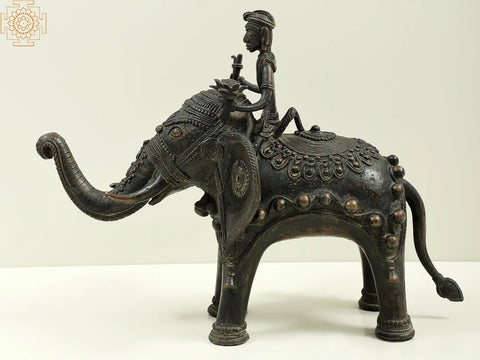 10" Brass Tribal Man Seated on Elephant