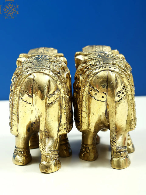 3" Small Brass Engraved Pair of Elephants