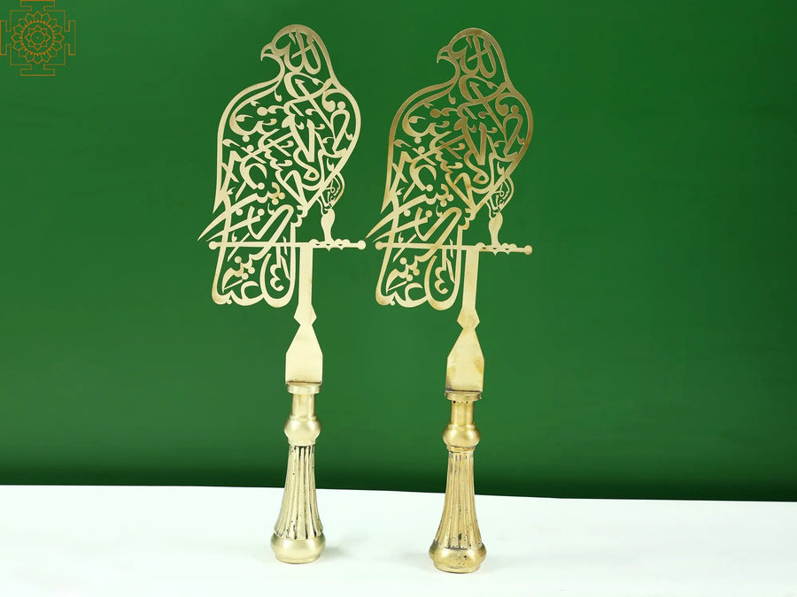 20" Handmade Brass Parrot Couple Alam Pair Statue