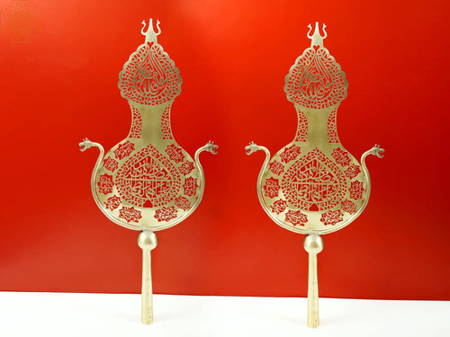 34" Handmade Brass Deccan Engraved Alam Pair Statue
