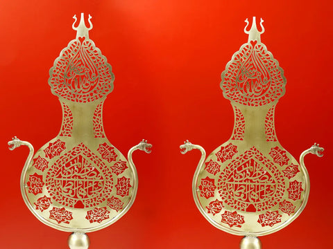 34" Brass Deccan Engraved Alam (Pair) | Handmade