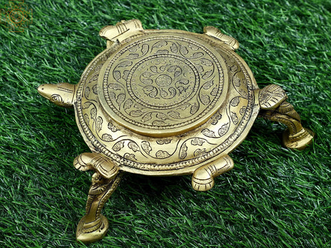 7" Small Brass Tortoise Chowki