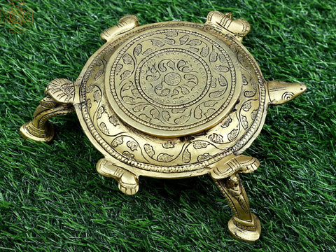 7" Small Brass Tortoise Chowki