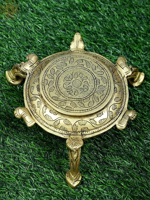 7" Small Brass Tortoise Chowki