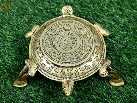 7" Small Brass Tortoise Chowki