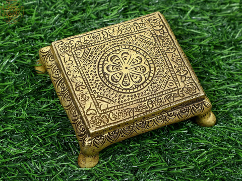 3" Small Traditional Pooja Chowki in Brass