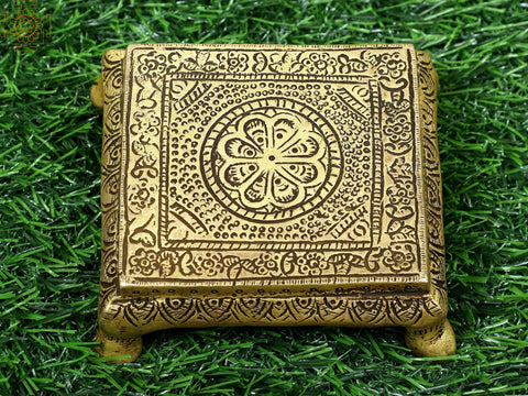 3" Small Traditional Pooja Chowki in Brass