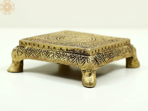 3" Small Traditional Pooja Chowki in Brass