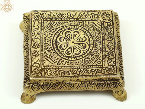 3" Small Traditional Pooja Chowki in Brass