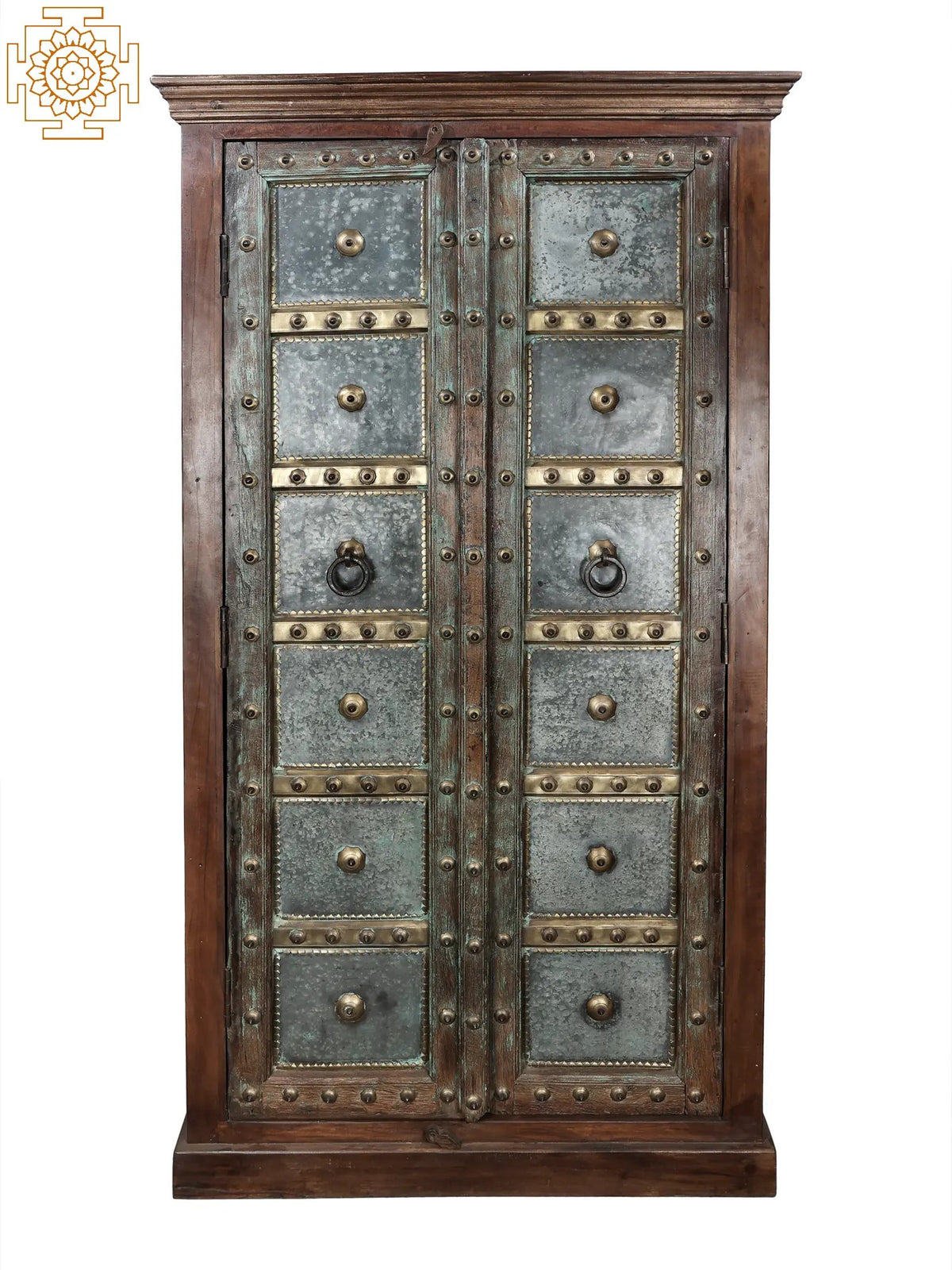 73" Vintage Wooden Cabinet with Brass Sheet