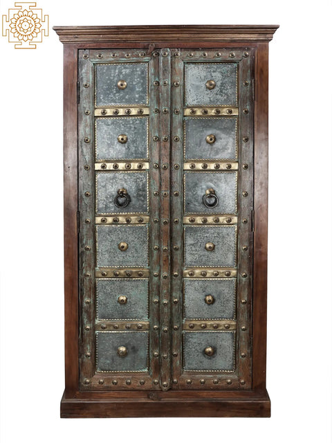 73" Vintage Wooden Cabinet with Brass Sheet