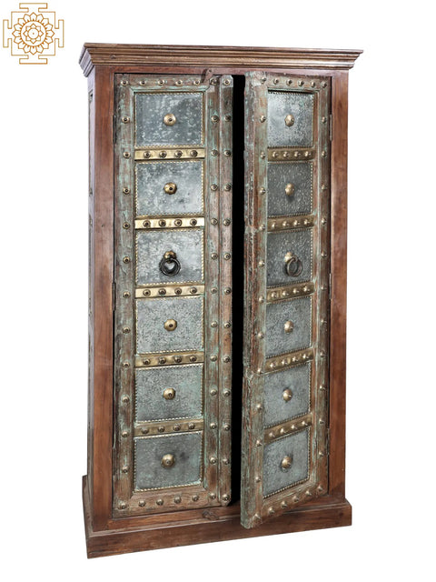 73" Vintage Wooden Cabinet with Brass Sheet