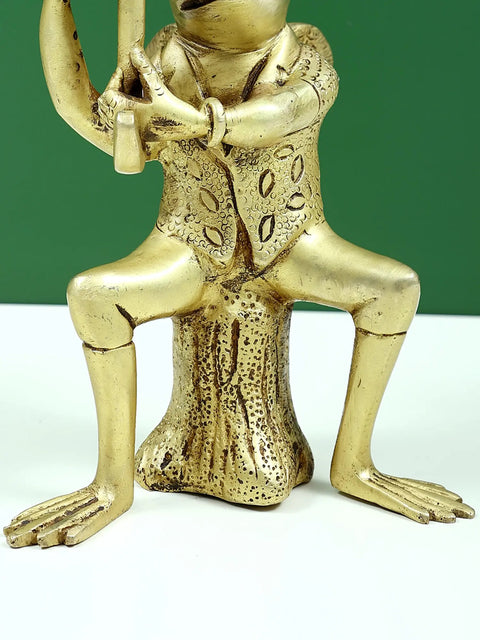 9" Brass Frog with Umbrella Figure