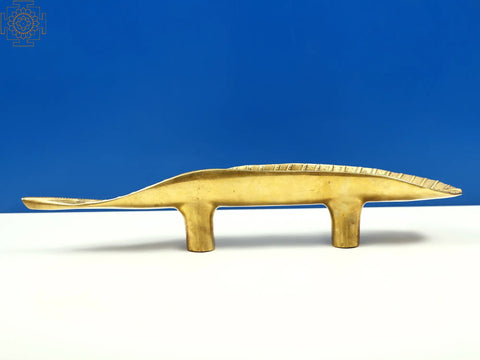 15" Banana Leaf Door Handle In Brass