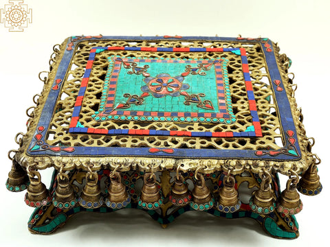 16" Brass Ghungroo Designer Chowki with Inlay Work