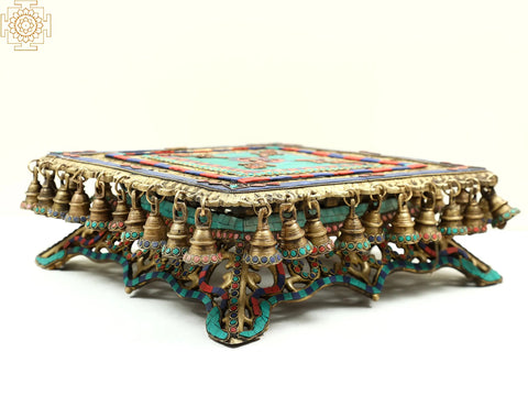 16" Brass Ghungroo Designer Chowki with Inlay Work