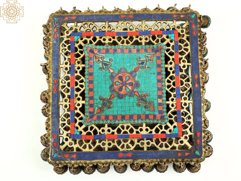 16" Brass Ghungroo Designer Chowki with Inlay Work