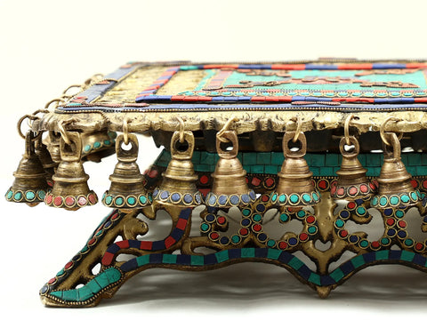 16" Brass Ghungroo Designer Chowki with Inlay Work