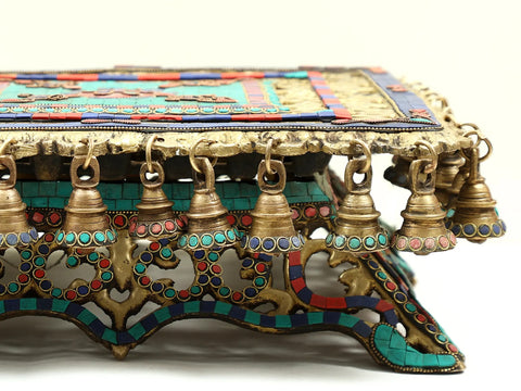 16" Brass Ghungroo Designer Chowki with Inlay Work