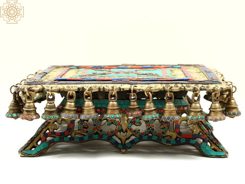 16" Brass Ghungroo Designer Chowki with Inlay Work