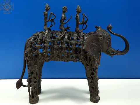 18" Brass Tribal Man Seated on Elephant