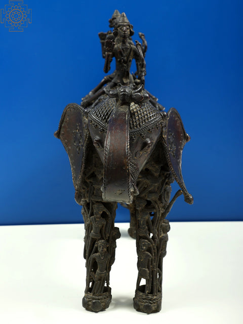 18" Brass Tribal Man Seated on Elephant