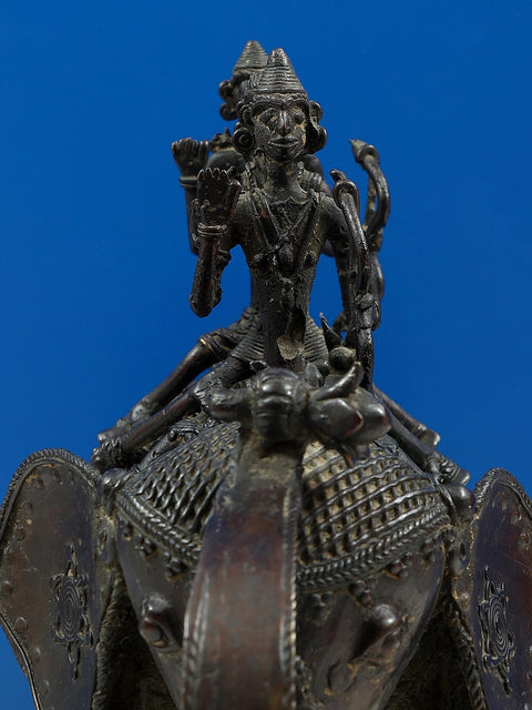 18" Brass Tribal Man Seated on Elephant