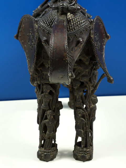 18" Brass Tribal Man Seated on Elephant
